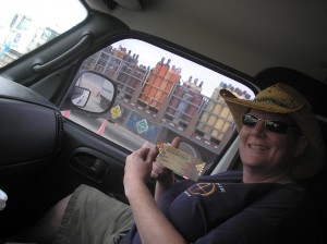 Nacie with her ticket to Burning Man 2010